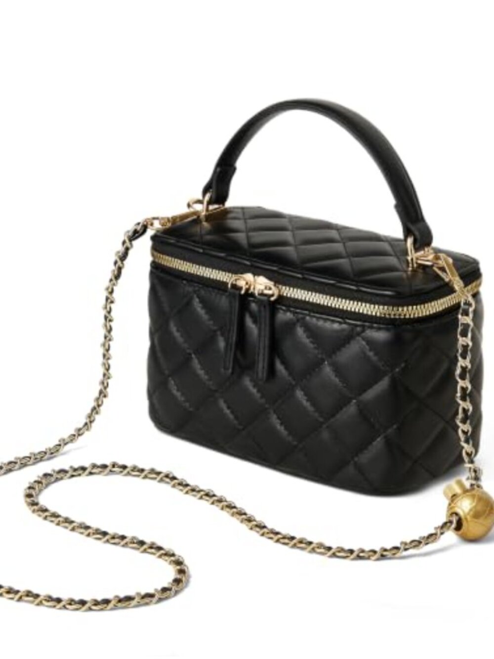 Quilted Vegan Leather Box Crossbody Purse with Chain Strap
